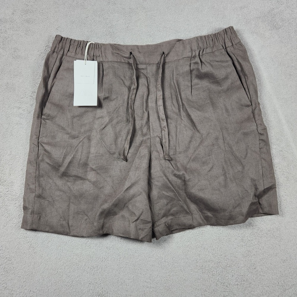 Zara Linen Shorts Mens size XL Elastic Waist Pleated Drawstring NWTs